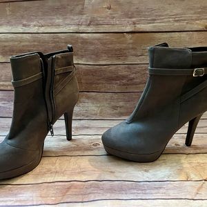 H & M grey platform and heeled bootie with 4 1/2 inch heel